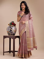 Shree Shyam Fashion Purple Organza Woven Zari Work Traditional Tassel Saree | Grocsy