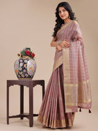 Shree Shyam Fashion Purple Organza Woven Zari Work Traditional Tassel Saree | Grocsy