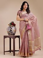 Shree Shyam Fashion Purple Organza Woven Zari Work Traditional Tassel Saree | Grocsy