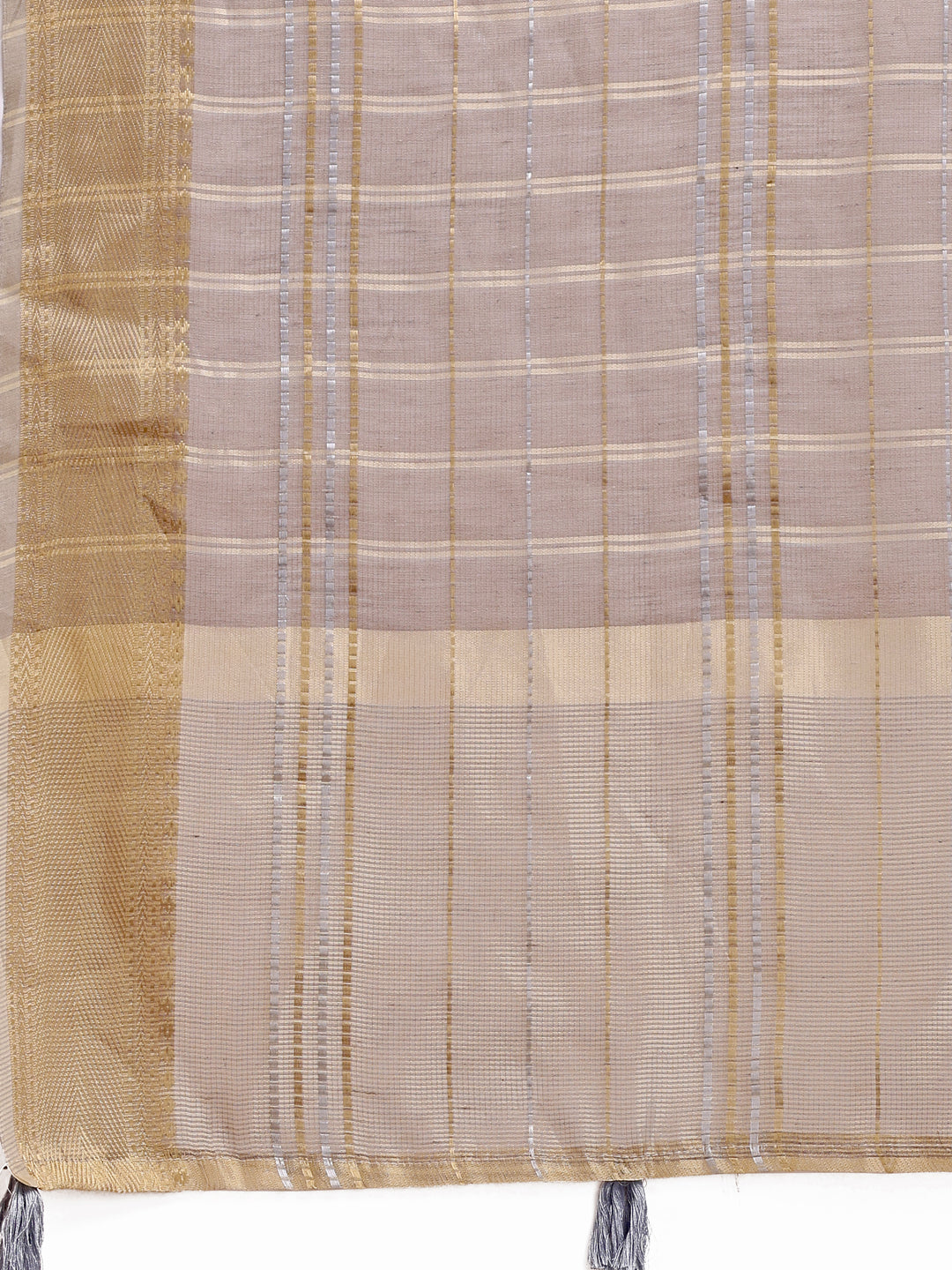 Shree Shyam Fashion Tan Organza Woven Zari Work Traditional Tassel Saree | Grocsy