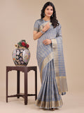 Shree Shyam Fashion Sky Blue Organza Woven Zari Work Traditional Tassel Saree | Grocsy