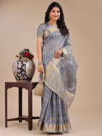 Shree Shyam Fashion Sky Blue Organza Woven Zari Work Traditional Tassel Saree | Grocsy