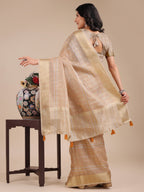 Shree Shyam Fashion Cream Organza Woven Zari Work Traditional Tassel Saree | Grocsy