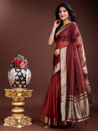 Shree Shyam Fashion Red Organza Woven Zari Work Traditional Tassel Saree | Grocsy