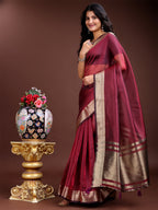 Shree Shyam Fashion Magenta Organza Woven Zari Work Traditional Tassel Saree | Grocsy