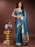 Shree Shyam Fashion Sea Green Organza Woven Zari Work Traditional Tassel Saree | Grocsy