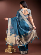Shree Shyam Fashion Sea Green Organza Woven Zari Work Traditional Tassel Saree | Grocsy