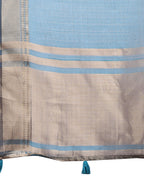 Shree Shyam Fashion Sea Green Organza Woven Zari Work Traditional Tassel Saree | Grocsy
