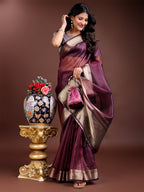 Shree Shyam Fashion Purple Organza Woven Zari Work Traditional Tassel Saree | Grocsy