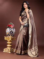 Shree Shyam Fashion Brown Organza Woven Zari Work Traditional Tassel Saree | Grocsy