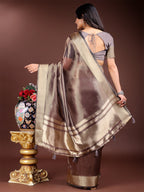 Shree Shyam Fashion Brown Organza Woven Zari Work Traditional Tassel Saree | Grocsy