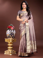 Shree Shyam Fashion Purple Organza Woven Zari Work Traditional Tassel Saree | Grocsy