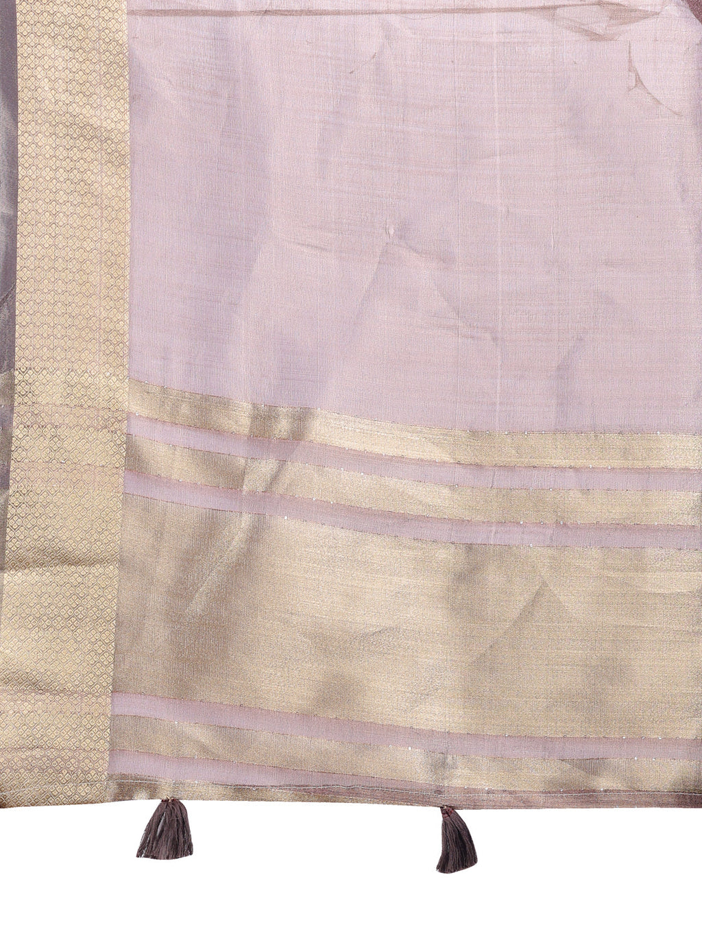 Shree Shyam Fashion Purple Organza Woven Zari Work Traditional Tassel Saree | Grocsy
