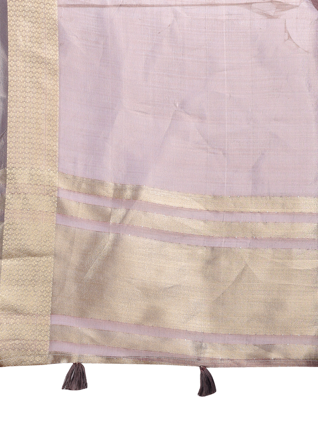 Shree Shyam Fashion Purple Organza Woven Zari Work Traditional Tassel Saree | Grocsy