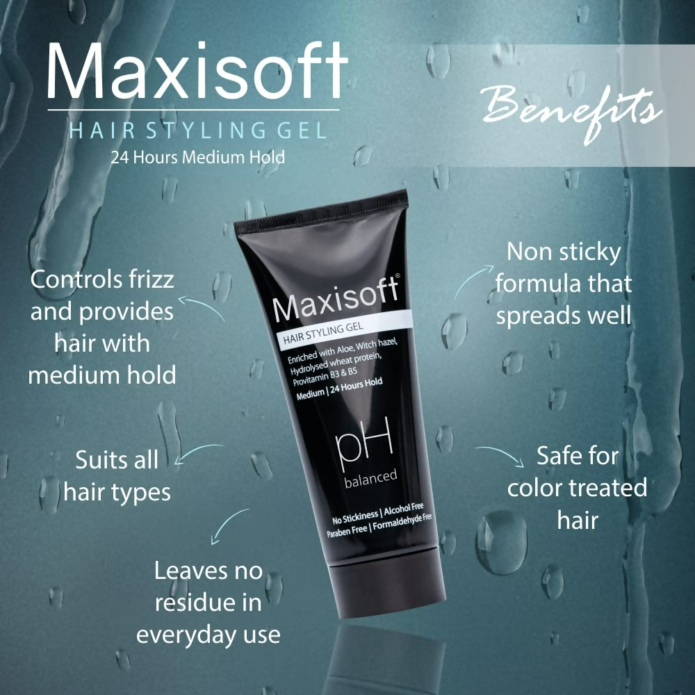 Maxisoft Hair Styling Gel With Aloe Vera Witch Hazel Extract Hydrolyzed Keratin & Pro Vitamin B3 & B5 pH Balanced | Grocsy