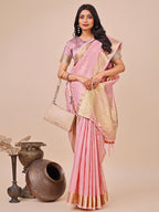 Shree Shyam Fashion Peach Organza Woven Zari Work Traditional Tassel Saree | Grocsy