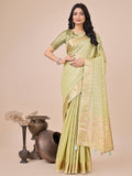 Shree Shyam Fashion Light Green Organza Woven Zari Work Traditional Tassel Saree | Grocsy