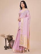 Shree Shyam Fashion Light Pink Organza Woven Zari Work Traditional Tassel Saree | Grocsy