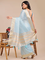 Shree Shyam Fashion Sky Blue Organza Woven Zari Work Traditional Tassel Saree | Grocsy