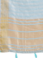 Shree Shyam Fashion Sky Blue Organza Woven Zari Work Traditional Tassel Saree | Grocsy