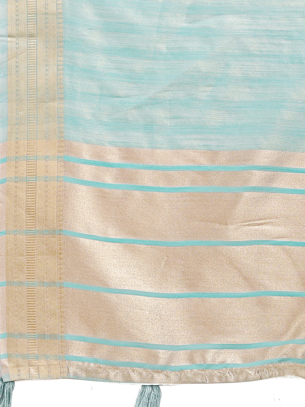 Shree Shyam Fashion Sea Green Organza Woven Zari Work Traditional Tassel Saree | Grocsy
