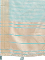 Shree Shyam Fashion Sea Green Organza Woven Zari Work Traditional Tassel Saree | Grocsy