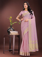 Shree Shyam Fashion Elegant Purple Organza Saree with Golden Zari Border - Festive & Office Wear Saree with Blouse Piece | Grocsy