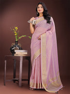 Shree Shyam Fashion Elegant Purple Organza Saree with Golden Zari Border - Festive & Office Wear Saree with Blouse Piece | Grocsy