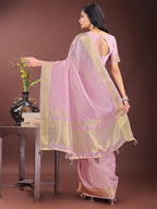Shree Shyam Fashion Elegant Purple Organza Saree with Golden Zari Border - Festive & Office Wear Saree with Blouse Piece | Grocsy
