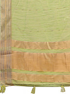 Shree Shyam Fashion Elegant Light Green Organza Saree with Golden Zari Border - Festive & Office Wear Saree with Blouse Piece | Grocsy
