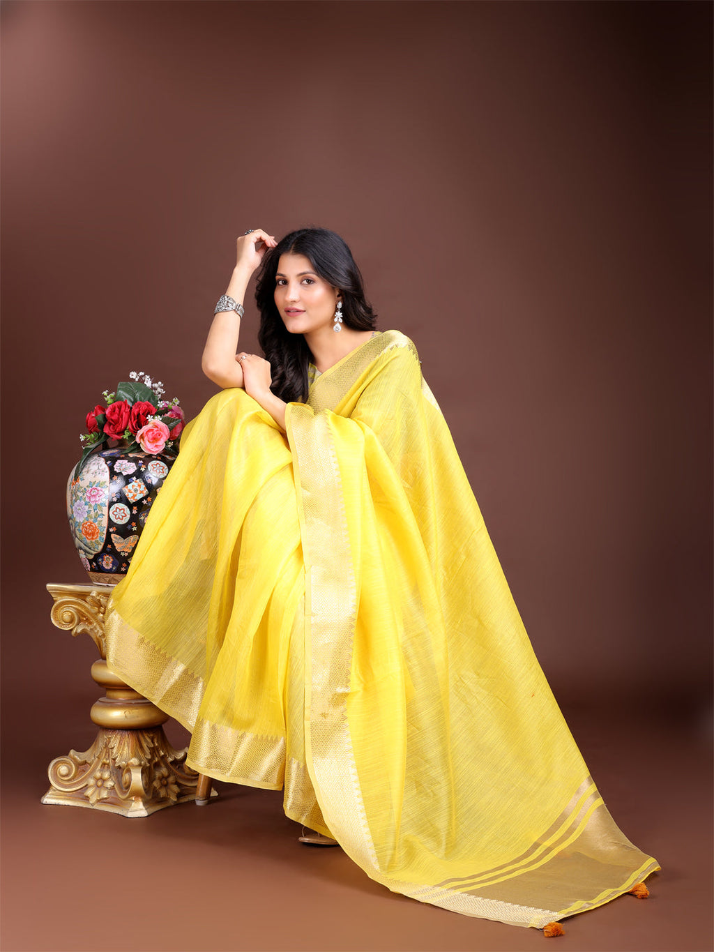 Shree Shyam Fashion Yellow Gold Cotton Ready-to-Wear Saree - Simplicity Meets Effortless Grace | Grocsy