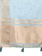 Shree Shyam Fashion Sky Blue Gold Cotton Ready-to-Wear Saree - Simplicity Meets Effortless Grace | Grocsy