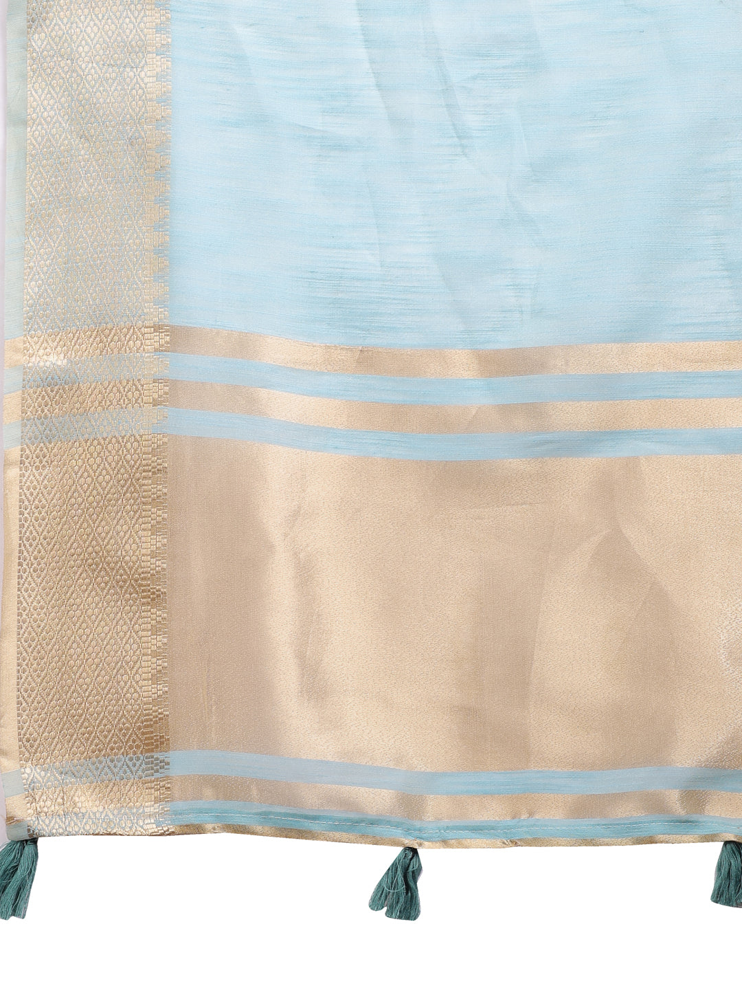 Shree Shyam Fashion Sky Blue Gold Cotton Ready-to-Wear Saree - Simplicity Meets Effortless Grace | Grocsy