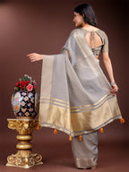 Shree Shyam Fashion Grey Gold Cotton Ready-to-Wear Saree - Simplicity Meets Effortless Grace | Grocsy