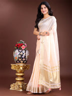 Shree Shyam Fashion Peach Gold Cotton Ready-to-Wear Saree - Simplicity Meets Effortless Grace | Grocsy