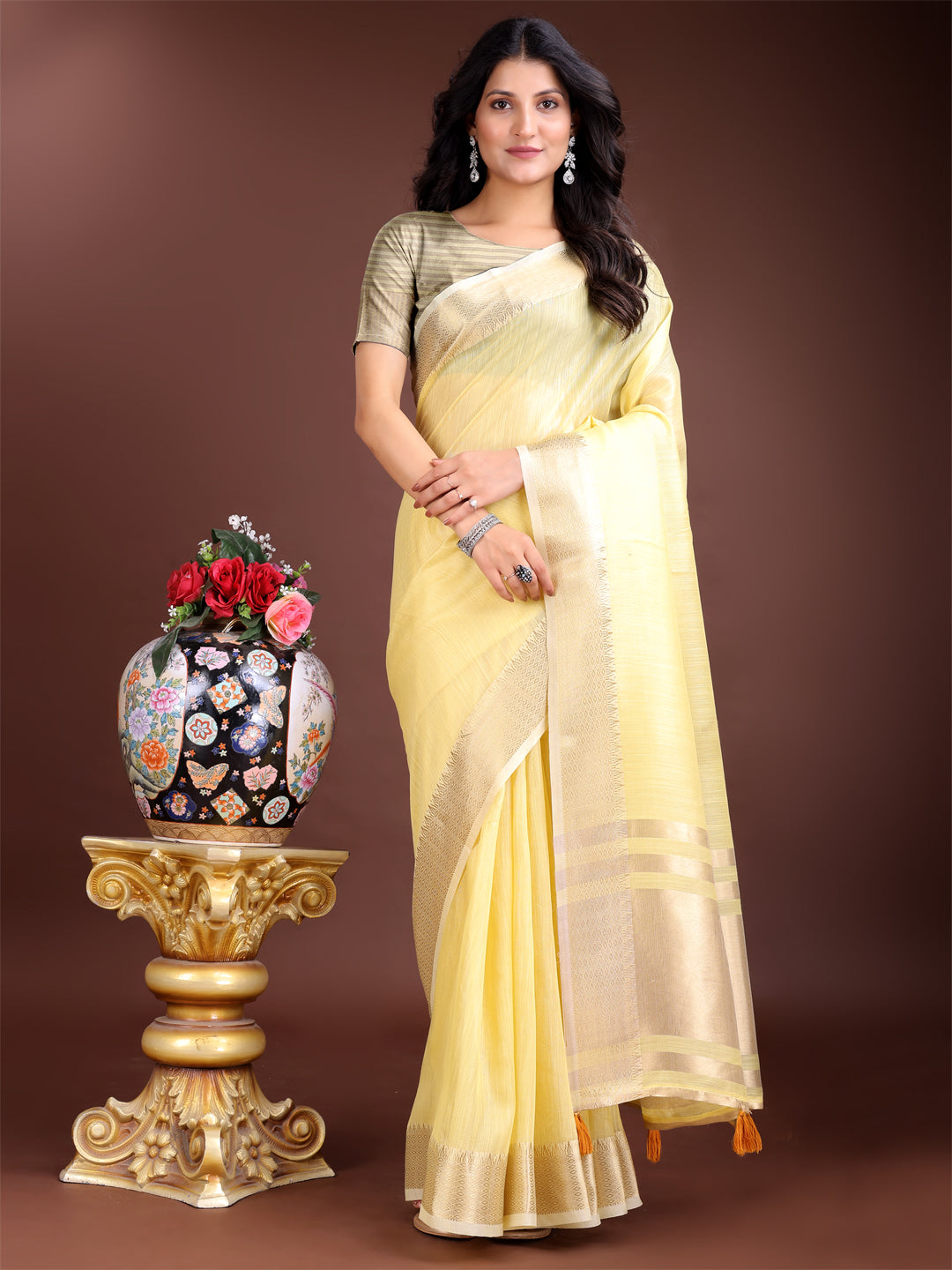 Shree Shyam Fashion Yellow Gold Cotton Ready-to-Wear Saree - Simplicity Meets Effortless Grace | Grocsy