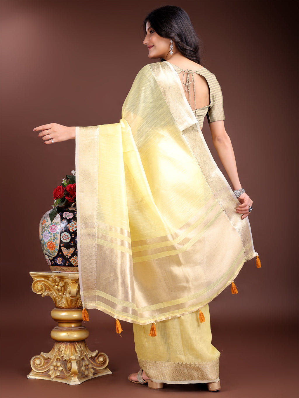 Shree Shyam Fashion Yellow Gold Cotton Ready-to-Wear Saree - Simplicity Meets Effortless Grace | Grocsy