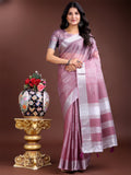 Shree Shyam Fashion Purple Organza Woven Zari Work Traditional Tassel Saree | Grocsy