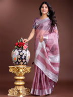 Shree Shyam Fashion Purple Organza Woven Zari Work Traditional Tassel Saree | Grocsy