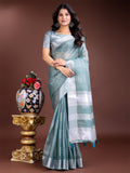 Shree Shyam Fashion Sea Green Organza Woven Zari Work Traditional Tassel Saree | Grocsy