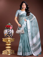 Shree Shyam Fashion Sea Green Organza Woven Zari Work Traditional Tassel Saree | Grocsy