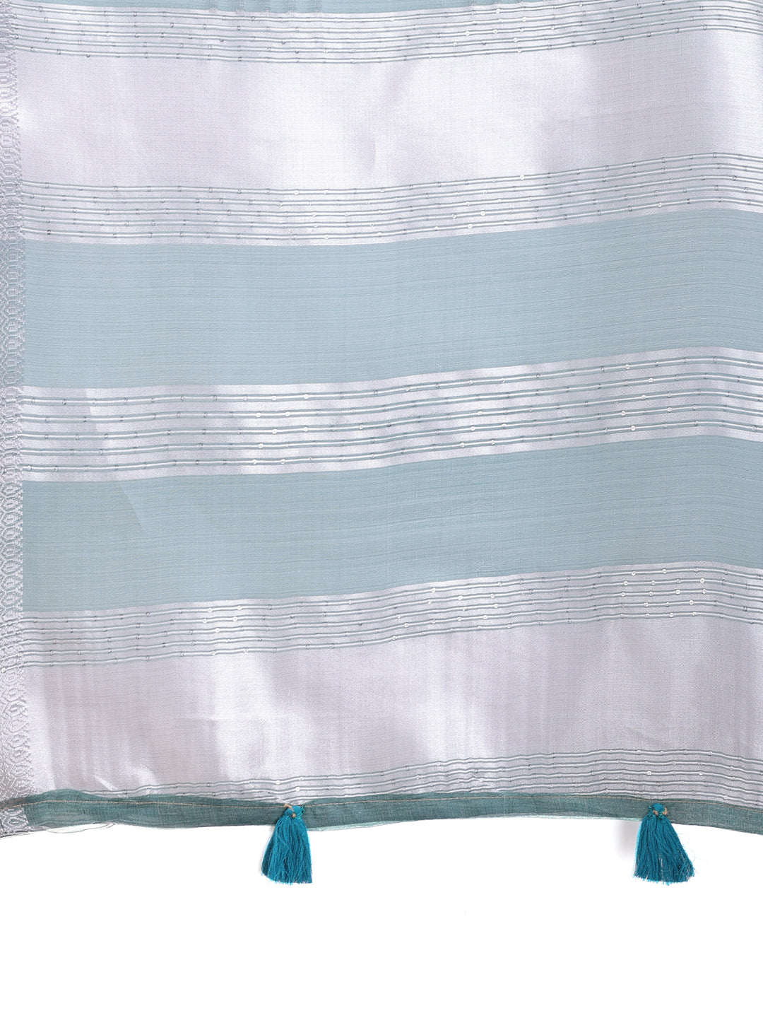 Shree Shyam Fashion Sea Green Organza Woven Zari Work Traditional Tassel Saree | Grocsy
