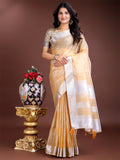 Shree Shyam Fashion Yellow Organza Woven Zari Work Traditional Tassel Saree | Grocsy