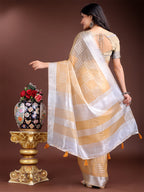 Shree Shyam Fashion Yellow Organza Woven Zari Work Traditional Tassel Saree | Grocsy