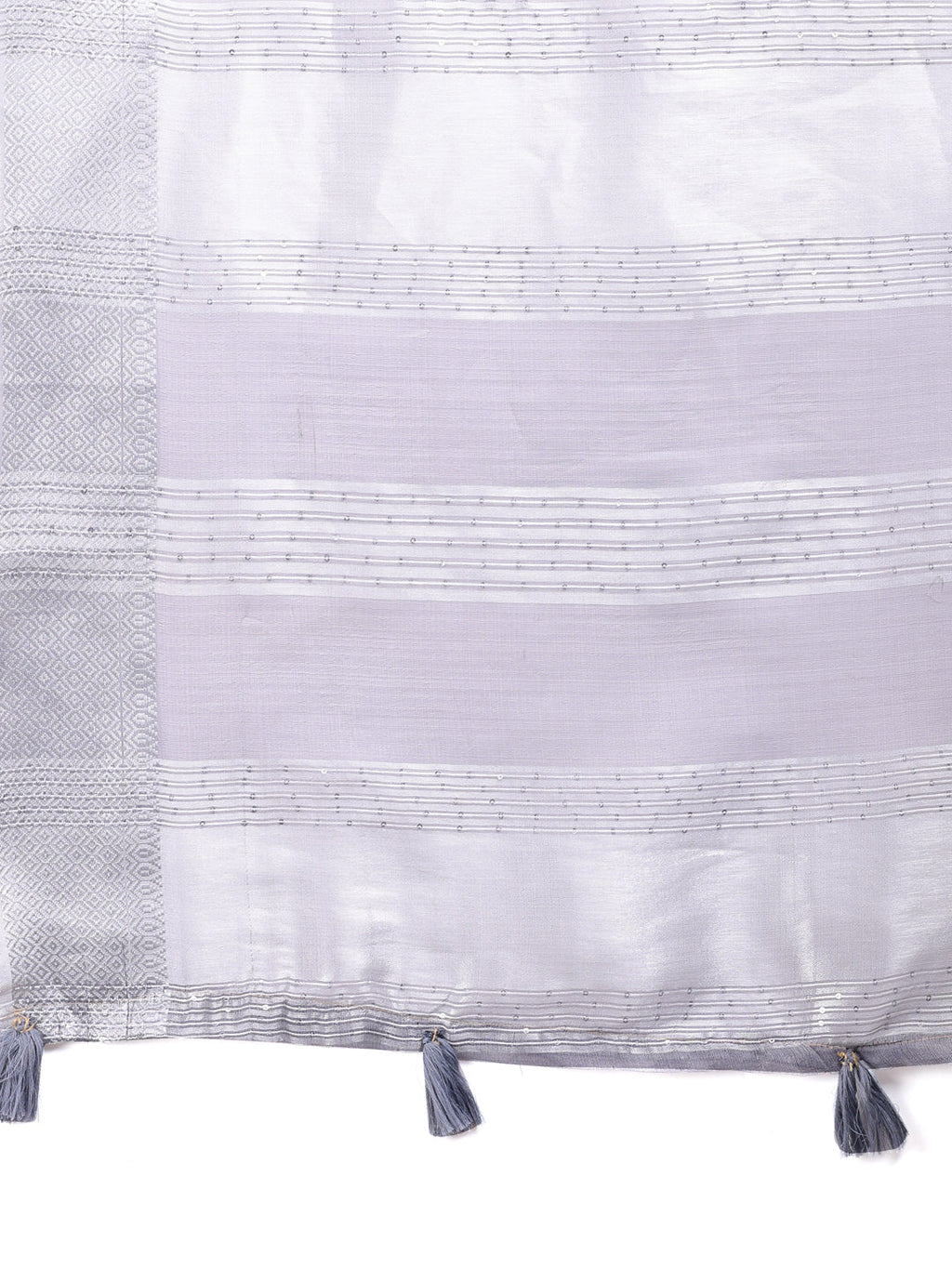 Shree Shyam Fashion Grey Organza Woven Zari Work Traditional Tassel Saree | Grocsy