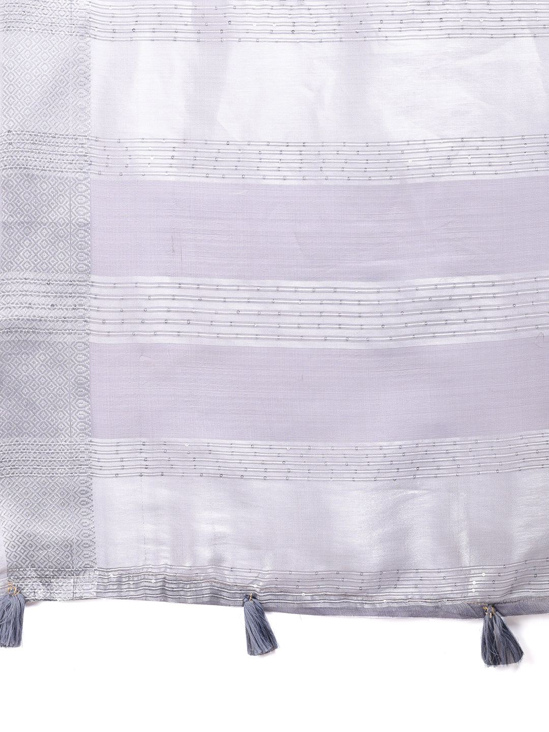 Shree Shyam Fashion Grey Organza Woven Zari Work Traditional Tassel Saree | Grocsy