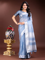 Shree Shyam Fashion Sky Blue Organza Woven Zari Work Traditional Tassel Saree | Grocsy