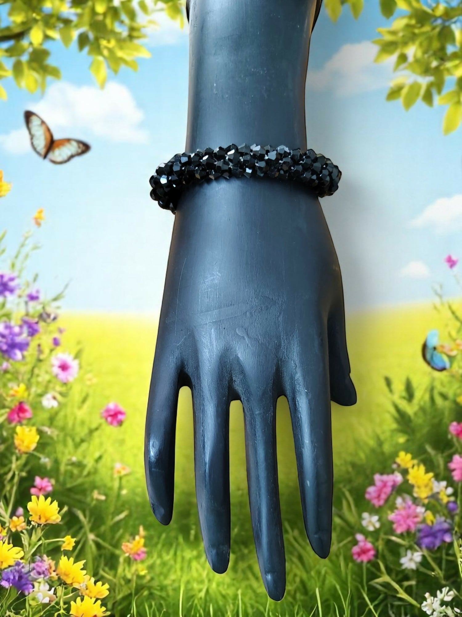 Inhanns Unisex Crystal Bloom – Adjustable Crystal Bead Bracelets - Black | Grocsy