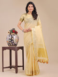 Shree Shyam Fashion Yellow Organza Woven Zari Work Traditional Tassel Saree | Grocsy