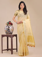 Shree Shyam Fashion Yellow Organza Woven Zari Work Traditional Tassel Saree | Grocsy